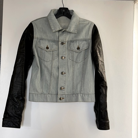 Alexander Wang Blue & Black Denim Jeans jacket with soft leather sleeves. - Picture 1 of 6